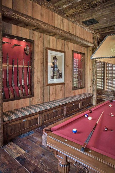 Montana ranch retreat boasts gorgeous display of rustic-luxe details Rustic Man Cave, Western Ideas, Western Bar, Pool Table Room, Ranch Ideas, Rustic Cabins, Rustic Homes, Man Cave Room, Rustic Ideas