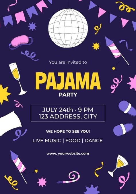 Hand-drawn Disco Ball Pajama Party Invitation Pajama Party Invitations Template, Bday Invite Template, Pajama Party Invitations, Pijama Party, Pyjama Party, Pj Party, Bday Invitations, 40th Birthday Cakes, Life Hacks Websites