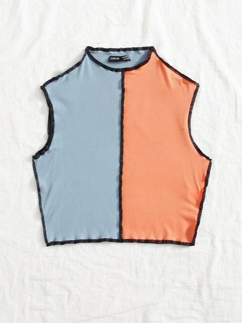 Color Block Shirts, Colorful Crop Tops, Top Shein, Women Tank Tops, Crop Top Outfits, Colour Block, Crop Shirt, Handmade Clothes, Upcycle Clothes