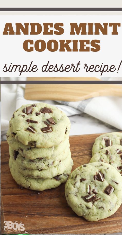 Cookies Using Andes Mints, Andes Mints Cookies, Andes Mint Cookies Recipe, Andes Mint Chocolate Chip Cookies, Andies Mint Cookies, Mint Cookie Recipes, Cookies With Andes Mints, Andes Cookies, Andes Mint Recipes