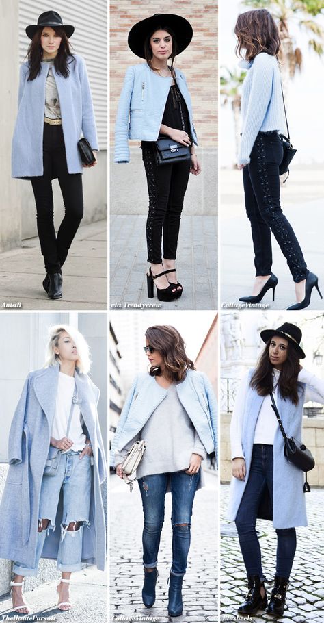 Sky Blue on the Streets Sky Blue Coat Outfit Women, Sky Blue Jacket Outfit Women, Sky Blue Blazer Women Outfit, Light Blue Coat Outfit, Blue Vest Outfit, Blue Coat Outfit, Sky Blue Blazer, Sky Blue Outfit, Light Blue Coat