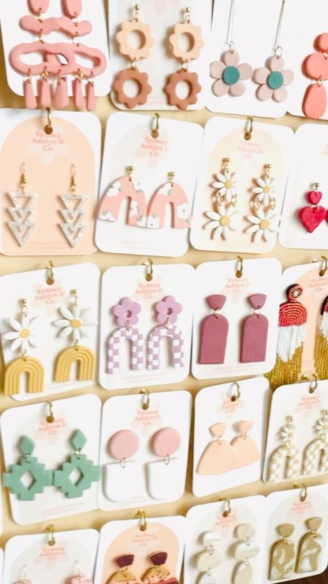 sydneyashlynco on Instagram: Here’s sneak peek of some of the styles we have available😍 . Let me know which ones are your favorites 🤩 . #clayearrings #clayart… Clay Earrings Market Display, Clay Earring Collection, Polymer Clay Earrings $20.00, Zodiac Clay Earrings, Terrazzo Clay Earrings, Abstract Art Diy, Diy Earrings Polymer Clay, Handmade Clay Jewelry, Polymer Earrings