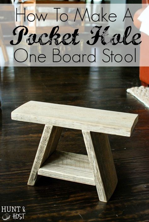 How to make a pocket hole tutorial perfect for this one board stool. We use these handy stools as extra seating around our coffee turned game table for a mean match of Mexican Train! Stool Woodworking Plans, Mexican Train, Diy Stool, Simple Woodworking Plans, Woodworking For Kids, Scrap Wood Projects, Diy Holz, Game Table, Pocket Hole