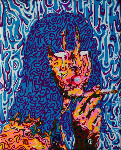 Psychedelic portrait of Melody Prochet of Melody's Echo Chamber  -El Meaux  #art #painting #trippy #drawing #elmeaux #psychedelic #MoldyProchet #MelodysEchoChamber #portraits #music Echo Chamber, Woodstock, Hair, Art