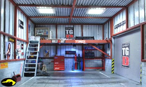 Tuner Garage, Mini Garage, Garage Diorama, Industrial Garage, Casa Garage, Asma Kat, Auto Garage, Garage Loft, Warehouse Design