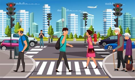 Crosswalk Drawing, Pedestrian Illustration, Gandhi Ji, People Street, Pedestrian Safety, Pedestrian Crossing, Zebra Crossing, Elderly Couples, City People