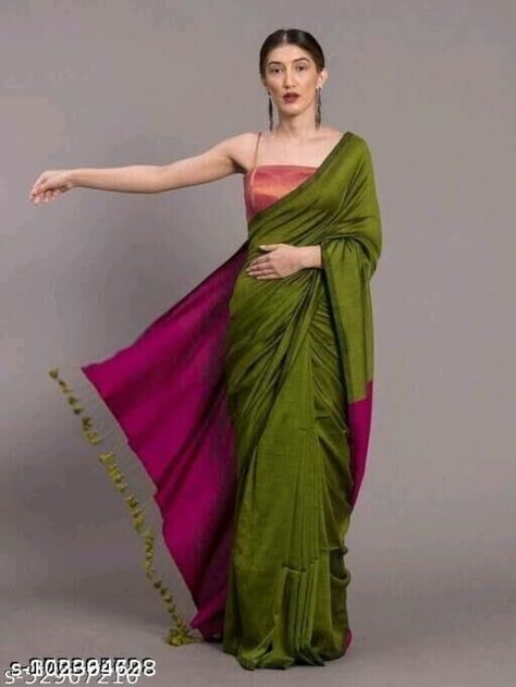 Green And Pink Saree, Dark Pink Color, Saree For Women, Rainbow Outfit, Silk Sari, Beautiful Colours, Green And Pink, Blouse Pattern, Saree Blouse Designs