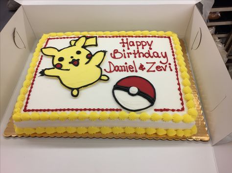 Pokemon Birthday Sheet Cake, Pikachu Sheet Cake, Pokemon Sheet Cake Ideas, Pokemon Sheet Cake, Nintendo Cake, Pokémon Cake, Costco Cake, Camo Birthday Party, Pokemon Themed Party