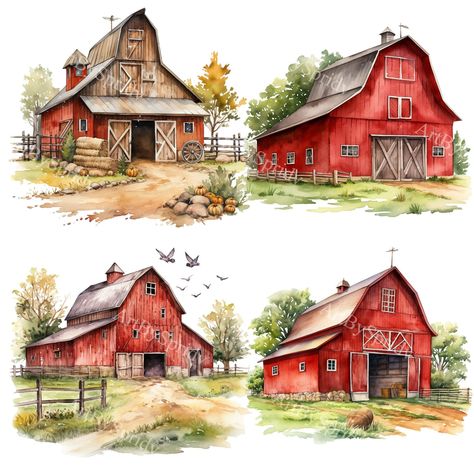 Country Scenes Scenery, Old Barn Paintings, Barn Illustration, Barn Drawing, Farmhouse Lifestyle, Barn Pictures, Barn Painting, Barn Art, Country Barn