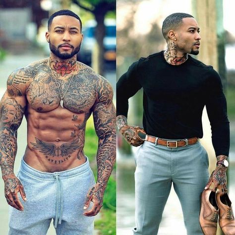 Men With Tattoos, Black Men Tattoos, Tatted Men, Men Tattoos, Black Men Fashion, Black Boys, Left Or Right, Body Tattoos, Black Men