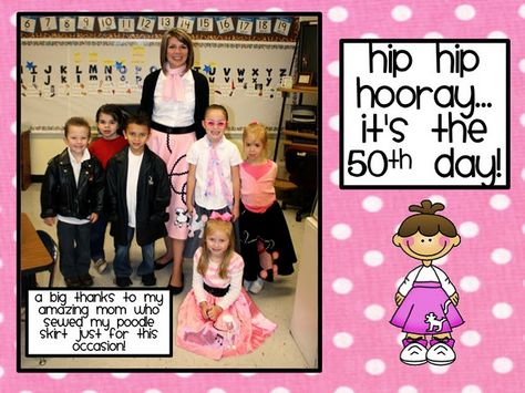 50th day of school activities 50th Day Of School Activities, 50s Day At School, Outfit For Teachers, 50th Day Of School, 50s Theme, Classroom Transformation, School Celebration, Pocket Chart, 1950s Style