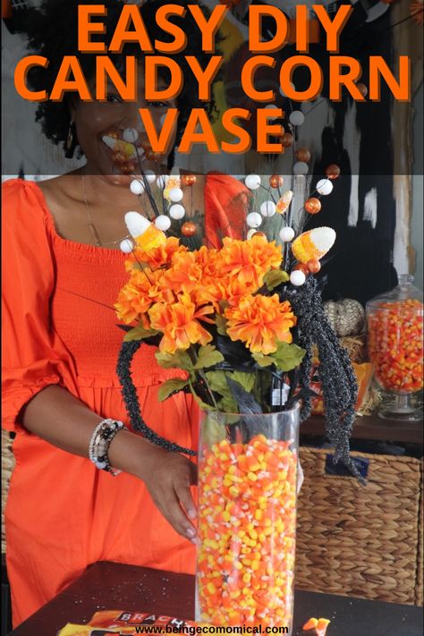 This is an easy DIY candy corn vase that you can add to your list of candy corn crafts ideas. Candy Corn Vase, Fall Vase Filler Ideas, Fall Vase Filler, Candy Corn Craft, List Of Candy, Diy Candy Corn, Corn Crafts, Easy Diy Candy, Vase Filler Ideas