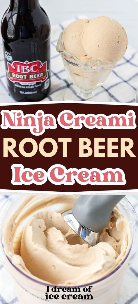 It's super easy to make this Ninja Creami root beer ice cream! You only need a couple of ingredients, but do pay attention to the special tips for ensuring your root beer doesn't explode in the freezer! The result is a rich and creamy treat, reminiscent of a root beer float or cream soda. So delicious! Ninja Creami Maple Walnut, Ninja Creami Root Beer Ice Cream, S’mores Ice Cream Ninja Creami, Ninja Creami Slushie, Dash My Mug Ice Cream Recipes, Root Beer Ice Cream Recipe, Easy Recipes Ninja Creami, Ice Cream Recipes For Ninja Creami, Creami Deluxe Recipes