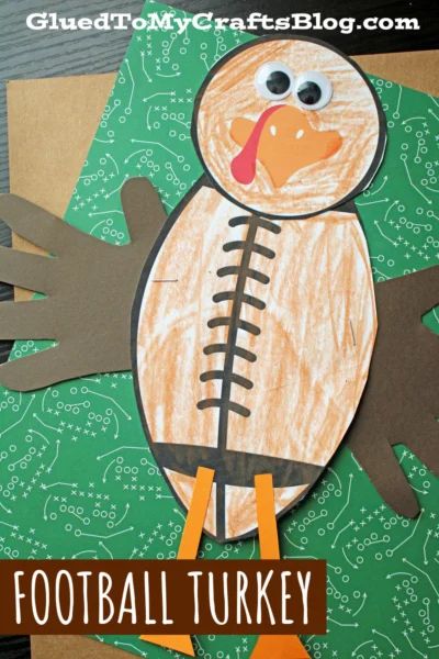 Turkey Dinner Craft Preschool, Turkeys Crafts For Toddlers, Football Toddler Crafts, Turkey Games For Preschoolers, Preschool Football Craft, Paper Bag Turkey Craft For Kids, Turkeycrafts Preschool, Turkey Craft Kindergarten, Number 3 Crafts For Toddlers