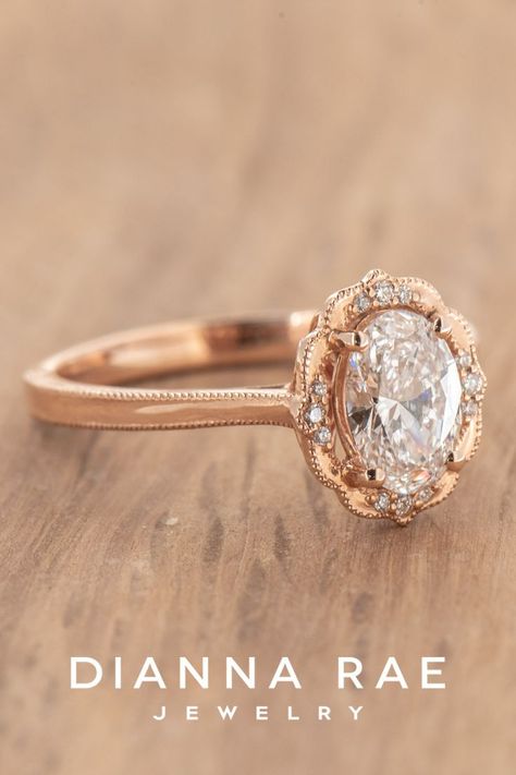 vintage engagement ring, engagement rings, oval diamond, rose gold engagement ring, rose gold Small Diamond Wedding Ring, Daisy Engagement Ring, Vintage Oval Engagement Rings, Beauty And Beast Wedding, Unique Engagement Rings Rose Gold, Verragio Engagement Rings, Daisy Petals, Cute Engagement Rings, Future Engagement Rings