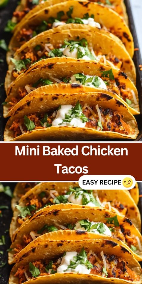 These Mini Baked Chicken Tacos are the perfect easy weeknight dinner or party appetizer. Made with crispy corn tortillas, seasoned shredded chicken, and melted cheese, they’re a crowd-pleaser for any occasion. Ready in just 20 minutes, these handheld tacos are ideal for meal prepping, game day snacks, or family dinners. Serve with your favorite toppings like salsa, sour cream, and cilantro for an extra burst of flavor. Crispy Corn Tortillas, Seasoned Shredded Chicken, Crispy Corn, Corn Taco, Chicken Taco Seasoning, Chicken Tacos Easy, Baked Chicken Tacos, Game Day Snacks, Best Banana Bread