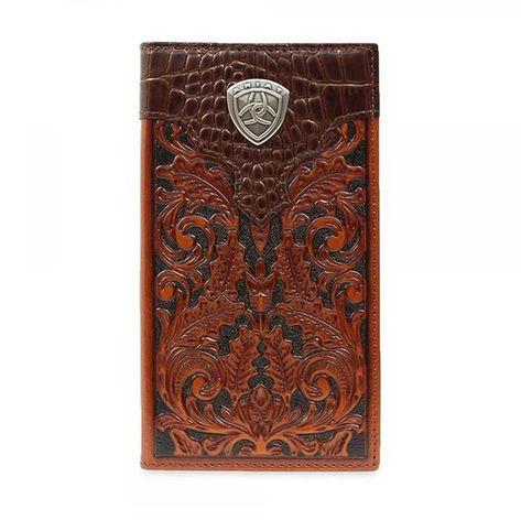 Shop online ElPotrerito.com Ariat Logo, Rodeo Style, Wallet Tool, Tooled Leather Wallet, Alligator Print, Western Store, Checkbook Wallet, Rodeo Fashion, Picture Holders