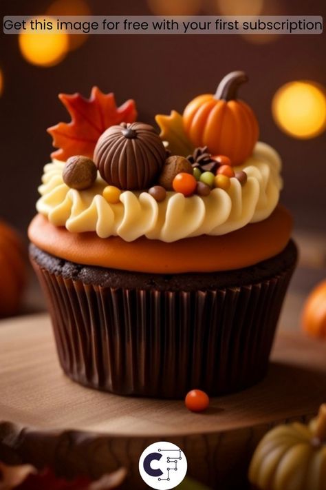 Fall-themed Chocolate Cupcake Fall Cupcakes, Autumn Season, Chocolate Cupcakes, Autumn Theme, Gourds, Festival Decorations, Fall Season, Creative Fabrica, Pumpkins