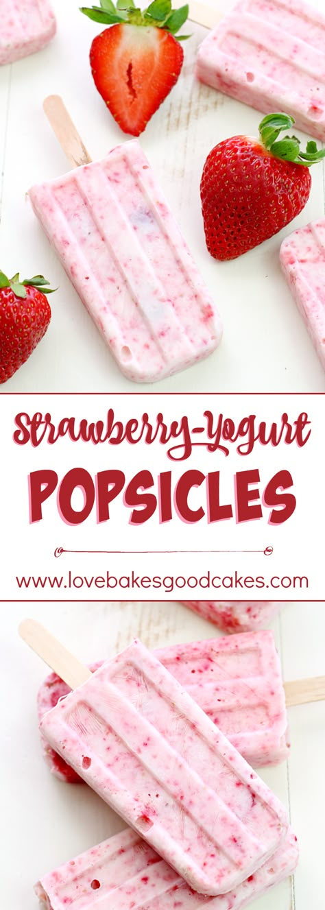 Keep cool this summer with these Strawberry-Yogurt Popsicles - they only have 2 ingredients and they're healthy! Popsicle Recipes Strawberry, Strawberries And Cream Popsicles, Creamy Strawberry Popsicles, Strawberry Yogurt Popsicles For Kids, Strawberry Yogurt Popsicles, Healthy Popsicles, Yogurt Popsicles, Resep Salad, Homemade Popsicles