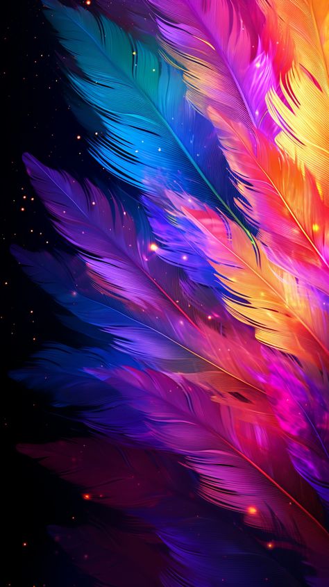 Oil Slick, Colorful Feathers, Feather Print, Feathers, Phone Wallpaper, Multi Color, Neon, Rainbow, Wallpapers