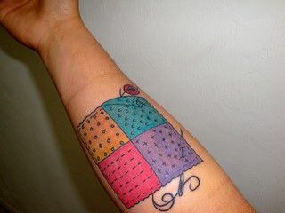 Patchwork tattoo 2 | the first round of color on my new patc… | Flickr Quilt Tattoo Ideas, Quilting Tattoo, Sewing Tattoo Design, Sewing Tattoo, Quilt Tattoo, Unique Tattoos Black Women, Sewing Tattoos, Patchwork Tattoo Ideas, Crafty Gemini