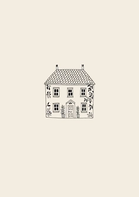 Home Drawing Aesthetic, Little Houses Art, Cute Cottage House Drawing, Cottage Sketch Drawings, House Line Illustration, Cute House Doodle, Tattoo Of House, Cottage Tattoo Ideas, Home Aesthetic Drawing