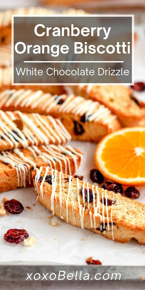 Cranberry Orange Biscotti with White Chocolate Drizzle Cranberry Biscotti Recipe, Cranberry Orange Biscotti, Italian Biscotti Recipe, Best Biscotti Recipe, Orange Biscotti, Raspberry And White Chocolate Muffins, Festive Christmas Cookies, Xmas Brunch, Cranberry Biscotti