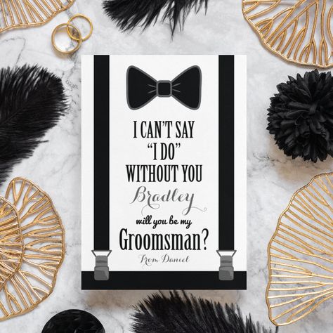 Will You Be My Groomsman - Tuxedo Tie Braces Invitation Classic Black Tuxedo, Tuxedo Tie, Wedding Ushers, Tuxedo Bow Tie, Groomsmen Tuxedos, Groomsman Card, Boys Tuxedo, Be My Groomsman, Boy Cards