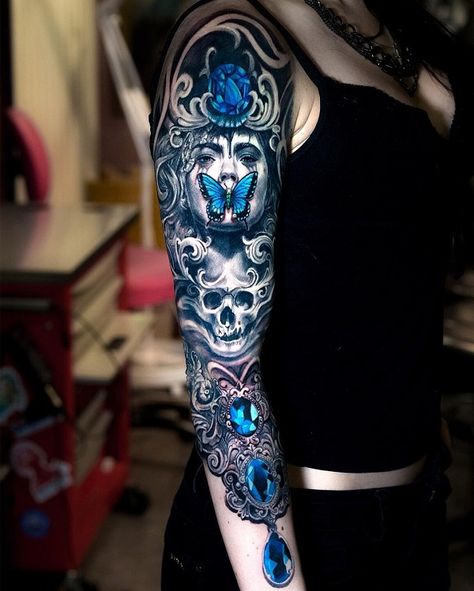 Full sleeve tattoo for women - 60 Cool Sleeve Tattoo Designs Steampunk Tattoo, Armband Tattoo Design, Muster Tattoos, Hawaiian Tattoo, Geniale Tattoos, Full Sleeve Tattoos, Full Sleeve Tattoo, Diy Tattoo, Best Sleeve Tattoos