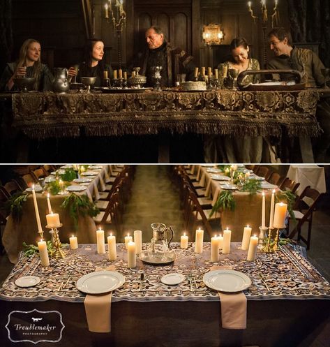 Game of Thrones - The head table was inspired by the tables at the Red Wedding. No worries, no one died at our wedding #GOT #GOTwedding #GameofThrones #wedding #GameofThroneswedding #ASongofIceandFire #Hammond Castle #Gloucester Game Of Thrones Wedding Theme, Wedding Theme Games, Medieval Wedding Theme, Game Of Thrones Decor, Game Of Thrones Wedding, Game Of Thrones Birthday, Dessin Game Of Thrones, Hammond Castle, Lotr Wedding