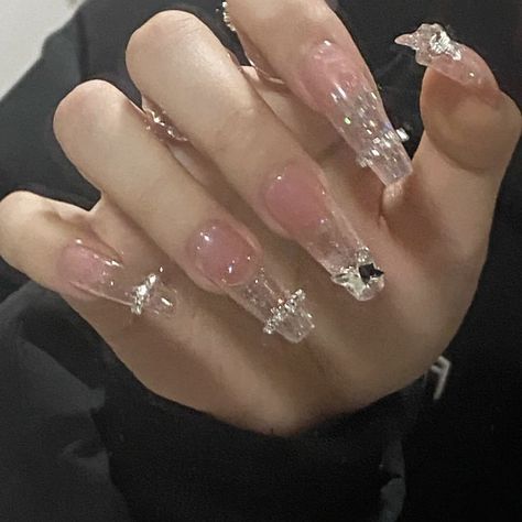 Asian Nails, Grunge Nails, Shiny Nails, Pretty Gel Nails, Really Cute Nails, Soft Nails, Unique Acrylic Nails, Jelly Nails, Bling Acrylic Nails