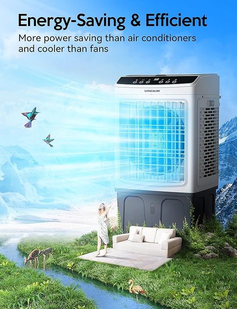 VAGKRI Evaporative Air Cooler, 2200CFM Swamp Cooler, 120°Oscillation Air Cooler with Remote Control, 24H Timer, 3 Modes & Wind Speeds for Outdoor Indoor Use, 9.2Gallon
Unlike the normal portable AC with just 1pcs cooling pad, VAGKRI swamp cooler has 3 sided intake panels to increase the evaporative surface area for fast cooling and super cool air. With 2 included ice packs for even better cooling. (NOTE: Ice packs need to be frozen for 4-6 hours before use) Full Body Massage Techniques, Evaporative Cooling, Hoarding Design, Body Massage Techniques, Swamp Cooler, Evaporative Air Cooler, Water Ice, Corporate Presentation, Logo Design Art