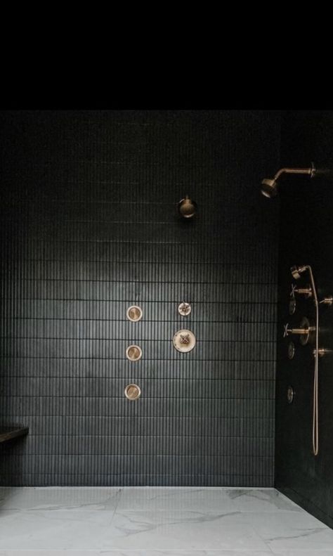 Japanese Tiles, Black Tile Bathrooms, Tile Walk In Shower, Moody Bathroom, Japanese Tile, Vintage Tiles, Dark Tile, Dark Bathrooms, Tiles Kitchen