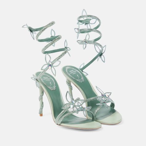 Rene Caovilla Green Heels, Shoes Png, Fairy Shoes, Walking In Heels, Heels Aesthetic, Fashion Shoes Heels, Shoes Drawing, Green Heels, Bling Shoes