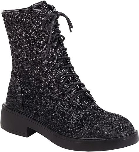 Sparkly Combat Boots, Glitter Combat Boots, Boys Ankle Boots, Sparkly Boots, Sequin Boots, Glitter Boots, Classy Shoes, Black Combat Boots, Comfortable Boots