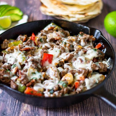 Tacos de Alambre | San Pasqual’s Kitchen Alambre Recipe, Sauteed Peppers And Onions, Oaxaca Cheese, Sauteed Peppers, Cooking Bacon, Cast Iron Skillet Recipes, Supper Ideas, Mexican Foods, Ethnic Food