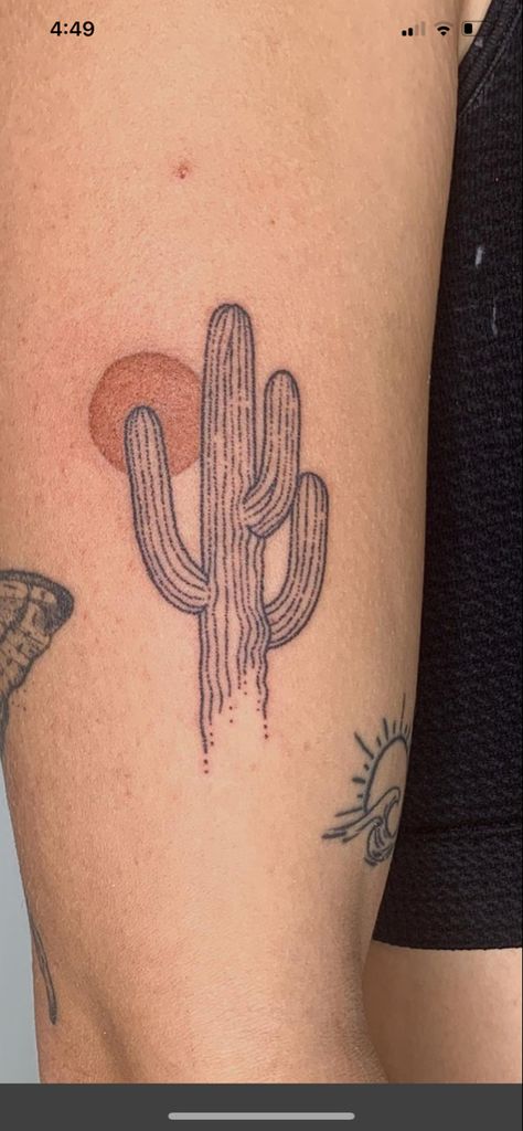 Cactus Plant Tattoo, Cactus Spine Tattoo, Cactus Leg Tattoo, Cactus Back Tattoo, Cowboy Cactus Tattoo, Southwest Tattoo Ideas, Black Cactus Tattoo, Cactus Scene Tattoo, Cactus Line Tattoo