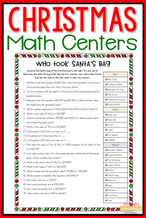 4th grade Christmas math centers 4th Grade Christmas, Christmas Math Games, Christmas Math Centers, December Math, Winter Classroom Activities, Winter Math Activities, Christmas Math Worksheets, Christmas Math Activities, Holiday Math