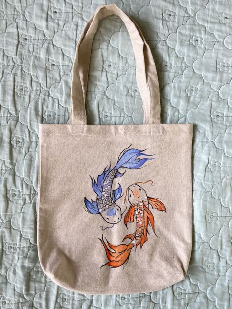 Hand-painted Totebag Painting Ideas Aesthetic, Toat Bag Painting, Diy Painted Tote Bag Ideas, Handpainted Totebag, Tote Bag Painting Ideas Aesthetic, Tote Bag Painting Ideas, Aesthetic Fabric, Clothes Painting, Handpainted Tote