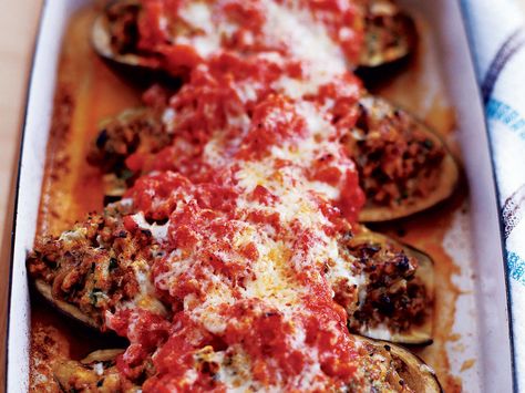 Sardinian Stuffed Eggplant Italian Main Dishes, Stuffed Eggplant, Eggplant Dishes, Eggplant Recipes, Baking Dish, Italian Dishes, Ravioli, Vegetable Recipes, Main Course