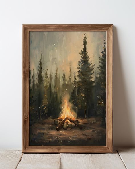 Dark Wall Art, Cabin Wall Decor, Painting Dark, Tree Poster, Vintage Forest, Theme Wall, Wall Decor Vintage, Dark Wall, Forest Painting