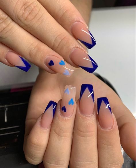 Royal Blue Nails Designs, Royal Blue Nails, Broken Nails, French Tip Acrylic Nails, Girly Acrylic Nails, Work Nails, Short Acrylic Nails Designs, Square Acrylic Nails, Pretty Acrylic Nails