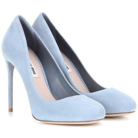 Pastel Blue Heels (Miu Miu) | ShopLook Miu Miu Pumps, Blue Heeled, Blue High Heel Shoes, Colorful Wedding Shoes, Wedding Shoes Pumps, Hak Tinggi, Blue Suede Pumps, High Heels Classy, Blue High Heels