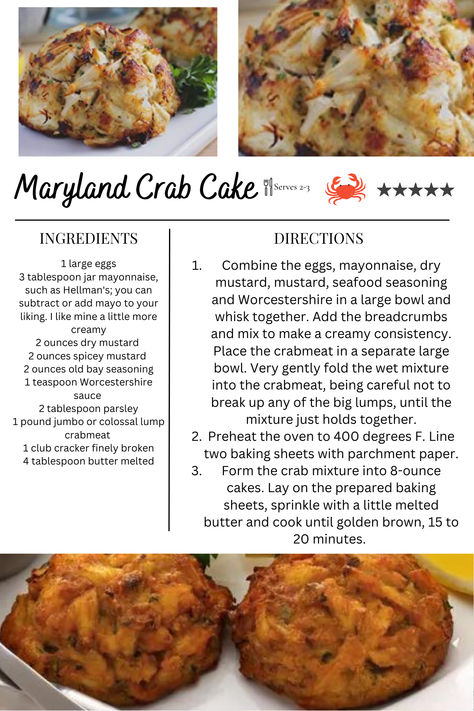 Savor the flavors of the Chesapeake Bay with our Maryland Crab Cake recipe! Made with fresh blue crab lump meat, this restaurant-quality dish is perfect for any seafood lover. Our easy-to-follow recipe ensures a crispy exterior and a tender, flavorful interior. Enjoy the taste of Maryland's Eastern Shore in your own home with this delectable crab cake recipe! Lump Crab Meat Recipes, Crab Recipes Easy, Blue Crab Recipes, Maryland Crab Cakes, Crab Meat Recipes, Maryland Crabs, Crab Cake Recipe, Seafood Seasoning, Crab Cake