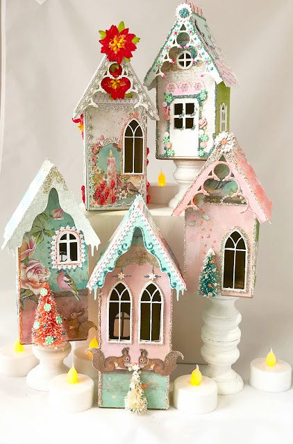 Glitter Houses Christmas Diy, Valentine Village Houses, Cody Foster Glitter Houses, Painted Christmas Houses, Christmas Cardboard Houses, Christmas Paper Houses, Cardboard House Template, Christmas Putz Houses, Cardboard Houses