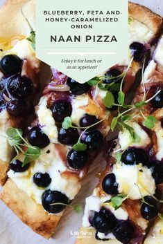 Blueberry Pizza, Blueberry Feta, Pizza Naan, Naan Pizza Recipes, Naan Pizza, Pizza Recipes Homemade, Caramelized Onion, A Glass Of Wine, Glass Of Wine