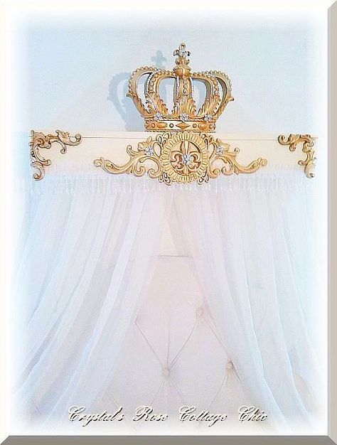 French Flourish Crown Teester Canopy...Color Choices Aesthetic White Bedroom, Inspiration Bedroom Ideas, Beige Interiors, White Bedroom Design Ideas, Crown Canopy, Royal Bedroom Design, Bed Crown Canopy, Bed Crown, Crown Decor