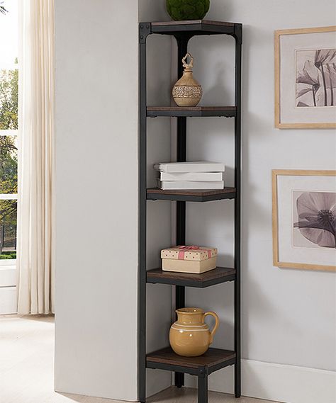 Look at this Black Corner Bookcase on #zulily today! Living Room Corner Furniture, Living Room Nook, Corner Storage Shelves, Painted Living Room Furniture, Corner Furniture, Corner Bookshelves, Aesthetic Living Room, Living Room Corner, Corner Decor