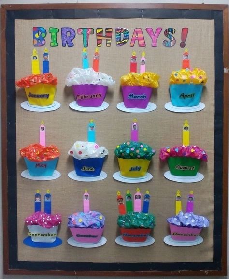 Birthday Bulletin Boards Preschool, Birthday Charts For Preschool, Birthday Board Ideas For Work, Daycare Birthday Boards, Preschool Birthday Board, Birthday Board Ideas, Birthday Chart Classroom, Preschool Birthday, Birthday Board Classroom