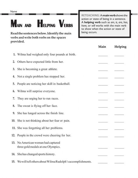 Helping Verbs Worksheet, Verbs Worksheet, Parts Of A Sentence, Main Verbs, Helping Verbs, Common Nouns, Spelling Rules, Story Sequencing, Verb Worksheets